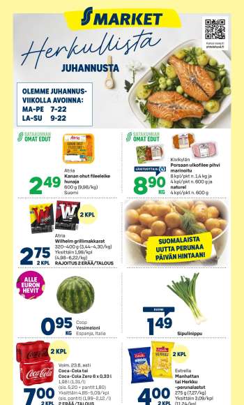 S-market tarjoukset  - 19.06.2024 - 23.06.2024.