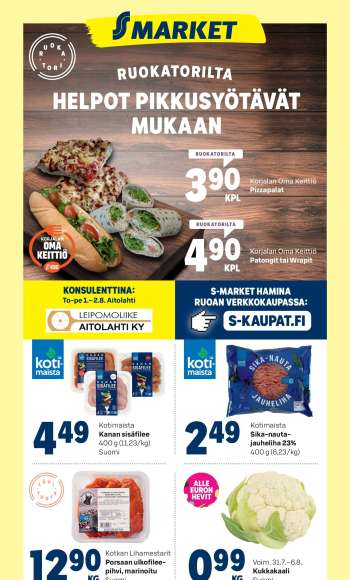 S-market tarjoukset  - 31.07.2024 - 04.08.2024.