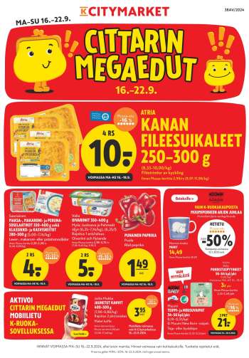 K-citymarket tarjoukset  - 16.09.2024 - 22.09.2024.