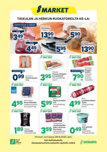 S-market tarjoukset  - 25.09.2024 - 29.09.2024.