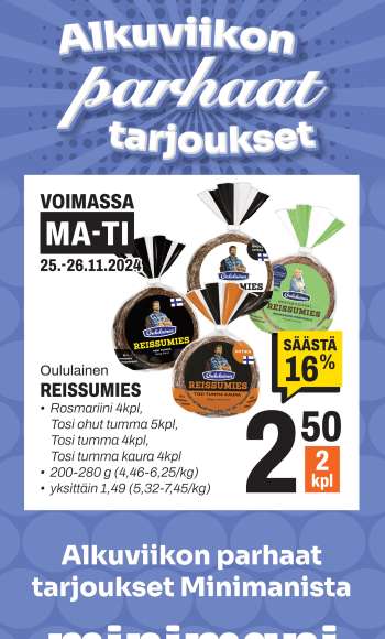 Minimani tarjoukset  - 25.11.2024 - 26.11.2024.