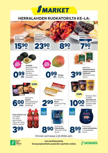 S-market tarjoukset  - 28.11.2024 - 01.12.2024.