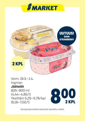 S-market tarjoukset  - 19.03.2025 - 01.04.2025.