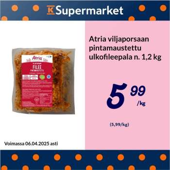 K-Supermarket tarjoukset  - 04.04.2025 - 06.04.2025.