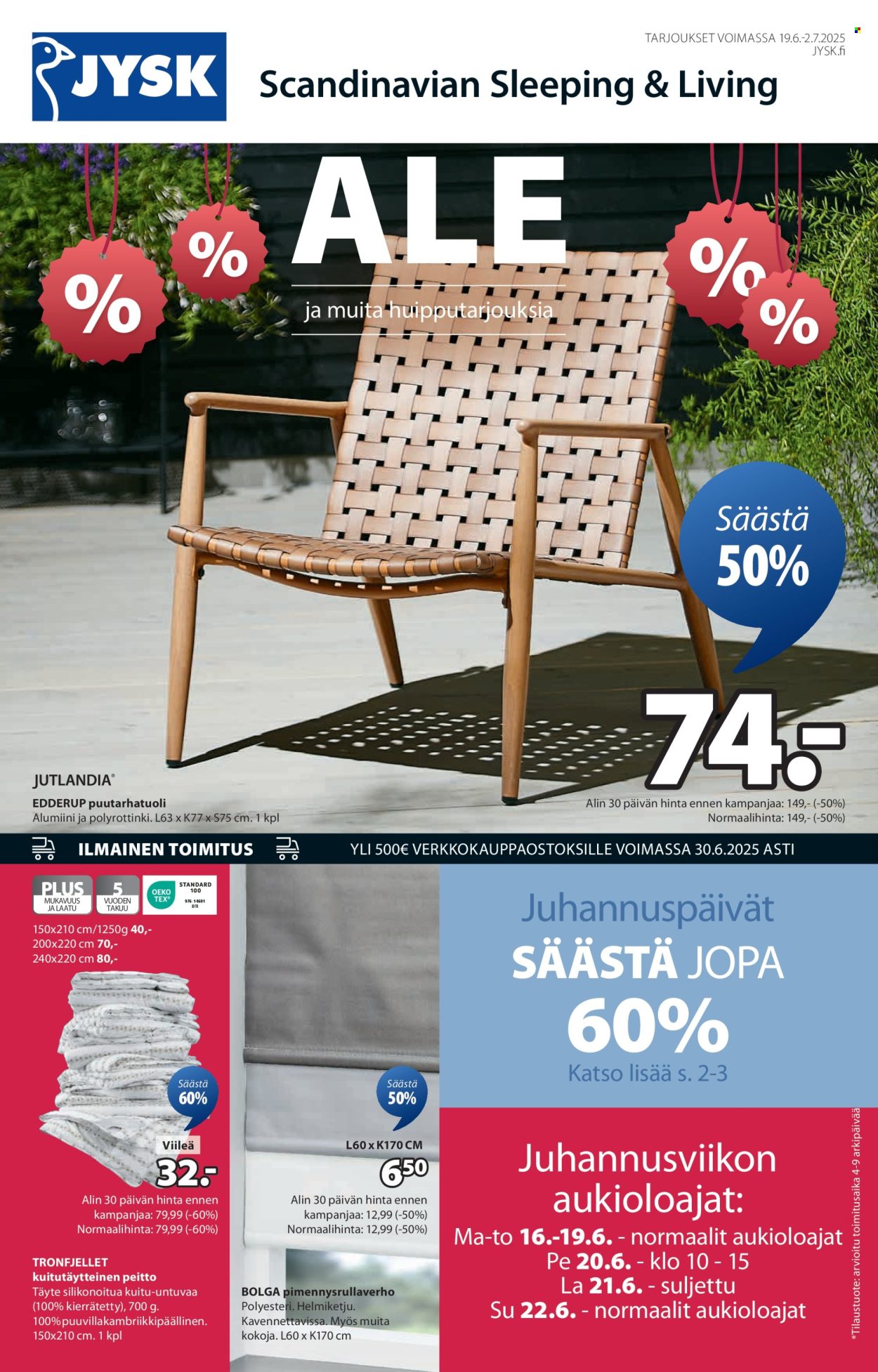 JYSK tarjoukset - 19.06.2025 - 02.07.2025. Sivu 1