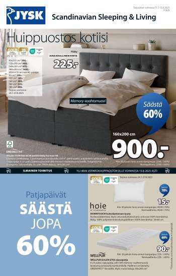 JYSK tarjoukset  - 31.07.2025 - 13.08.2025.