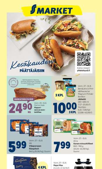 S-market tarjoukset  - 27.08.2025 - 31.08.2025.