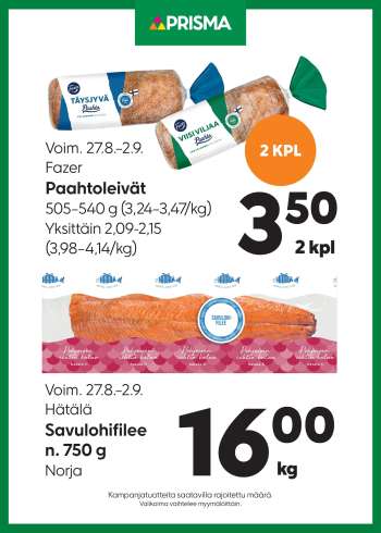 Prisma tarjoukset  - 27.08.2025 - 02.09.2025.