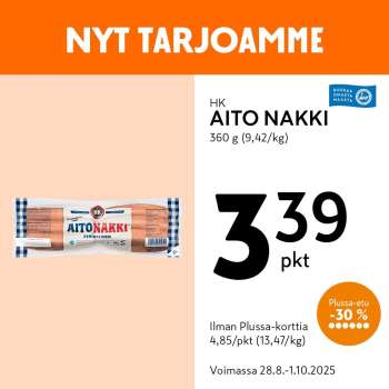 K-market tarjoukset  - 28.08.2025 - 01.10.2025.