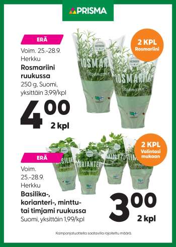 Prisma tarjoukset  - 25.09.2025 - 28.09.2025.