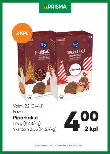 Prisma tarjoukset  - 22.10.2025 - 04.11.2025.