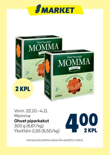 S-market tarjoukset  - 22.10.2025 - 04.11.2025.