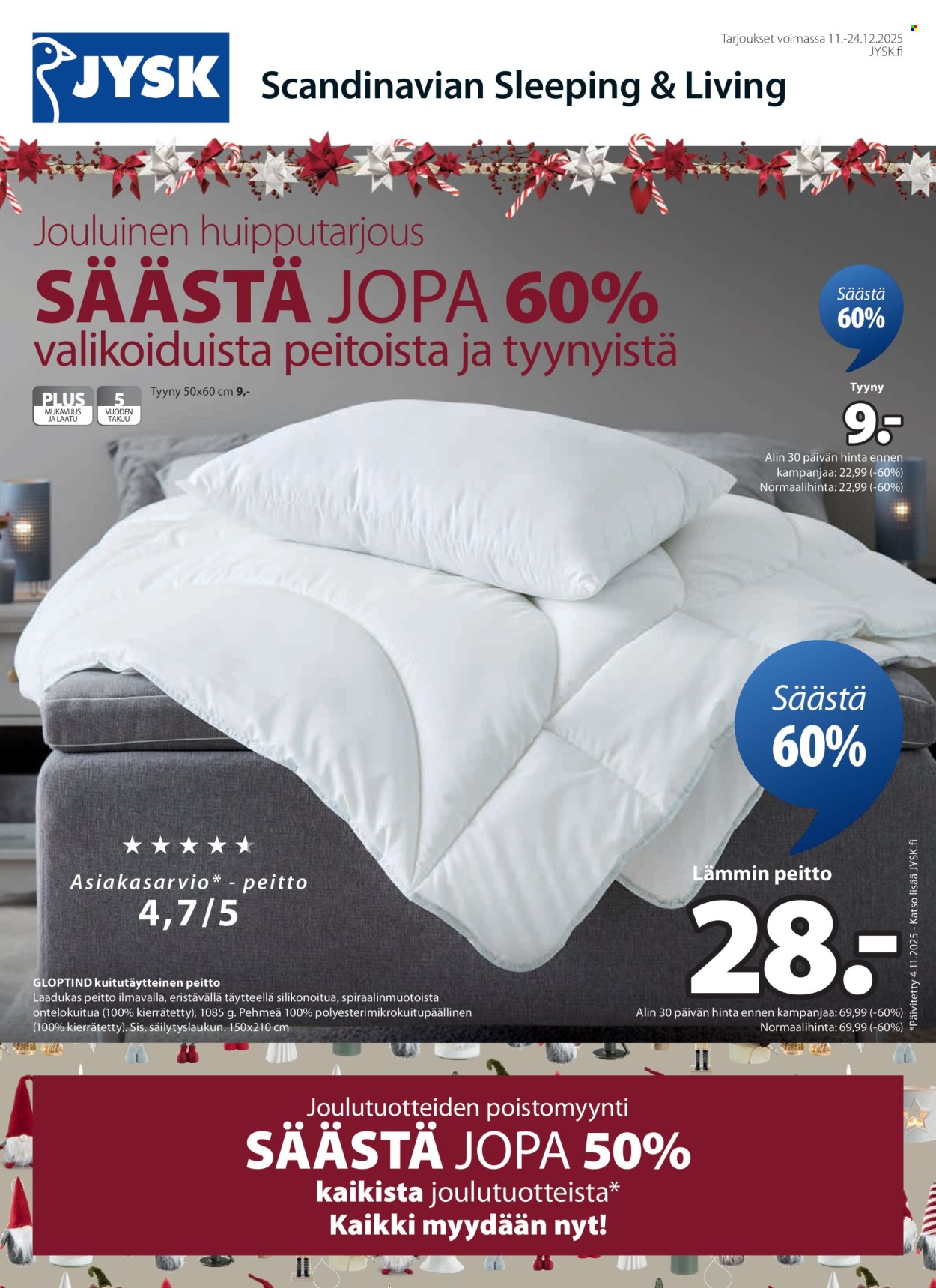 JYSK tarjoukset - 11.12.2025 - 24.12.2025. Sivu 1