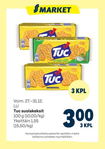 S-market tarjoukset  - 27.12.2025 - 31.12.2025.