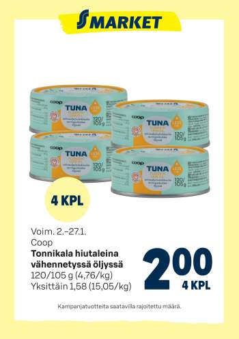 S-market tarjoukset  - 02.01.2026 - 27.01.2026.
