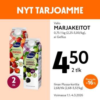 K-market tarjoukset  - 01.01.2026 - 04.03.2026.