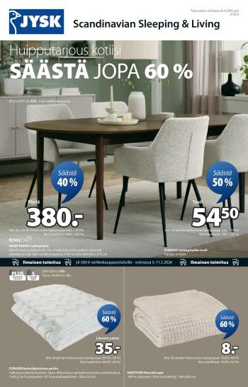 JYSK tarjoukset  - 05.03.2026 - 08.04.2026.