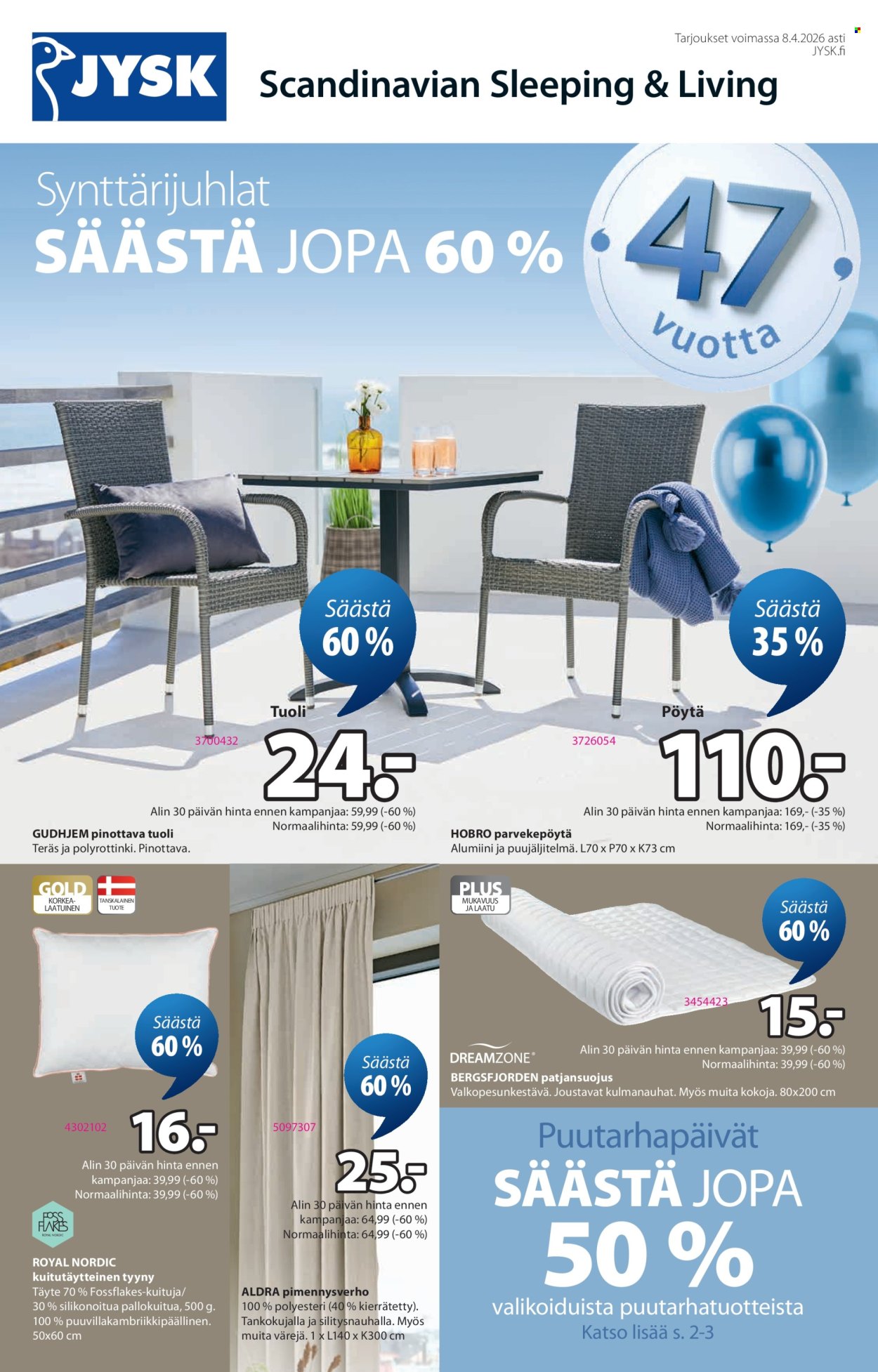 JYSK tarjoukset - 19.03.2026 - 08.04.2026. Sivu 1