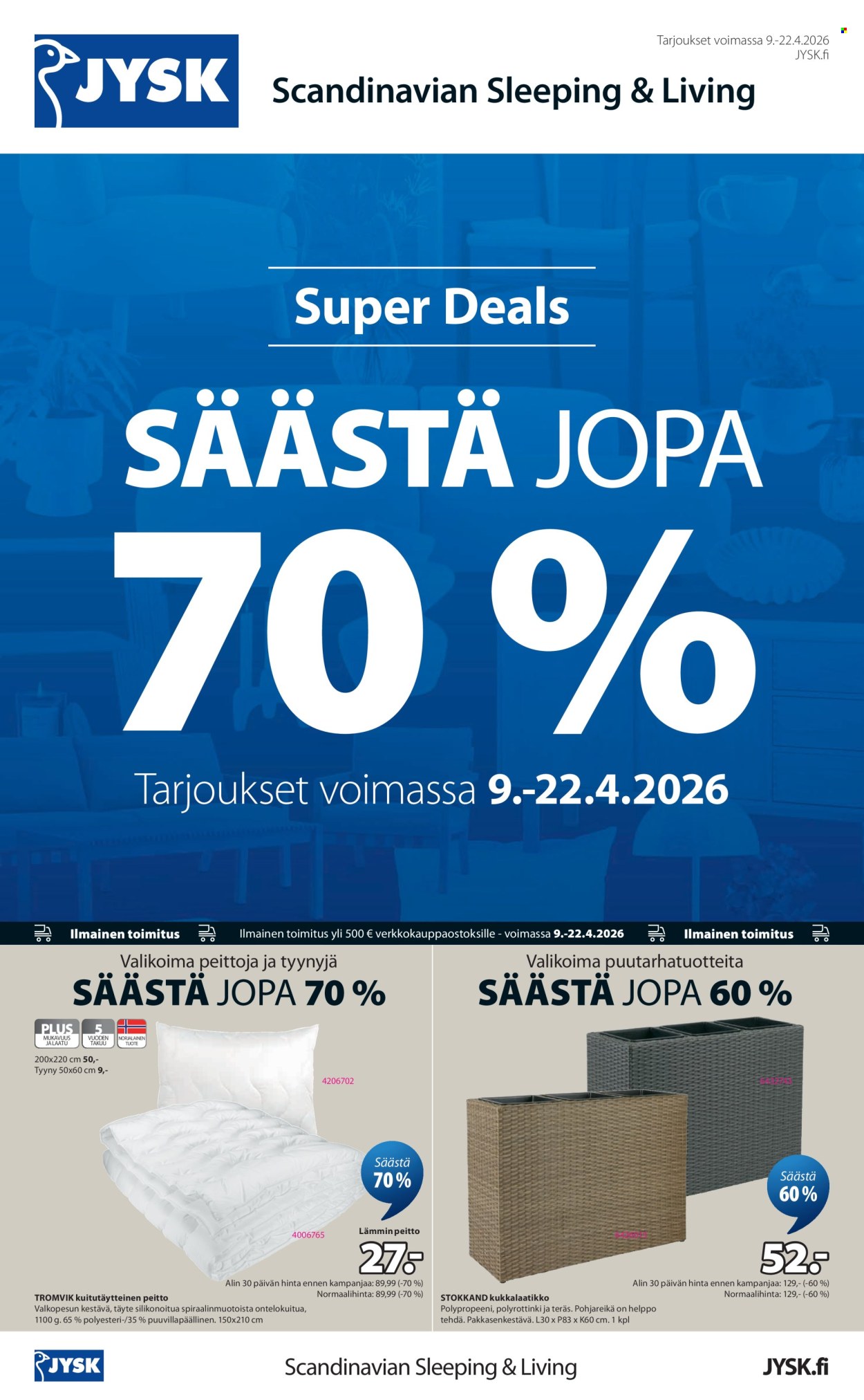 JYSK tarjoukset - 09.04.2026 - 22.04.2026. Sivu 1