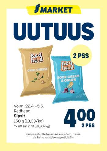 S-market tarjoukset  - 22.04.2026 - 05.05.2026.