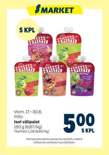 S-market tarjoukset  - 17.06.2026 - 30.06.2026.