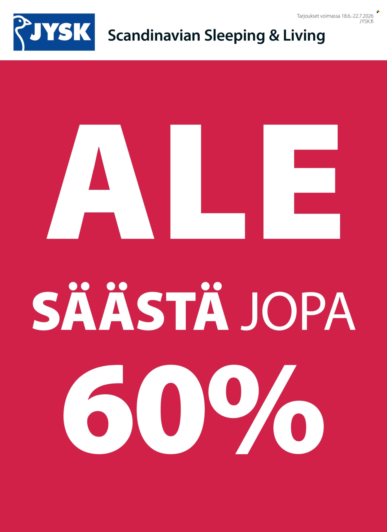 JYSK tarjoukset - 18.06.2026 - 22.07.2026. Sivu 1