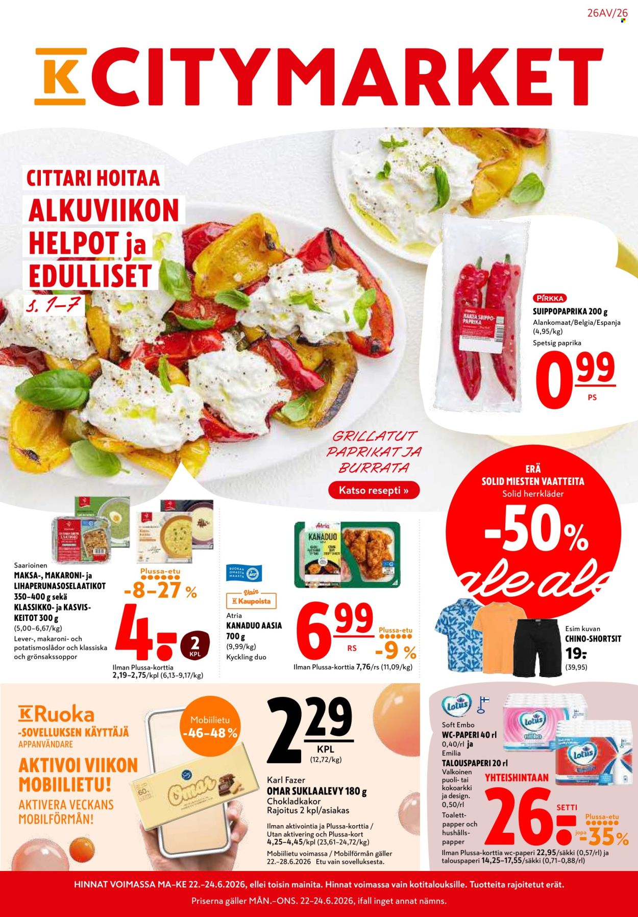 K-citymarket tarjoukset - 22.06.2026 - 24.06.2026. Sivu 1