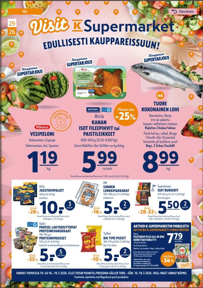 K-Supermarket tarjoukset - 16.07.2026 - 19.07.2026. Sivu 1