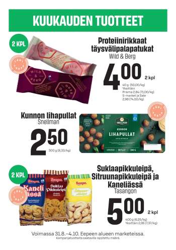 S-market tarjoukset  - 31.08.2026 - 04.10.2026.