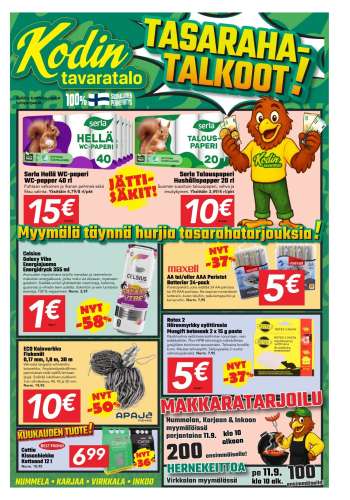 Kodintavaratalo tarjoukset  - 07.09.2026 - 20.09.2026.