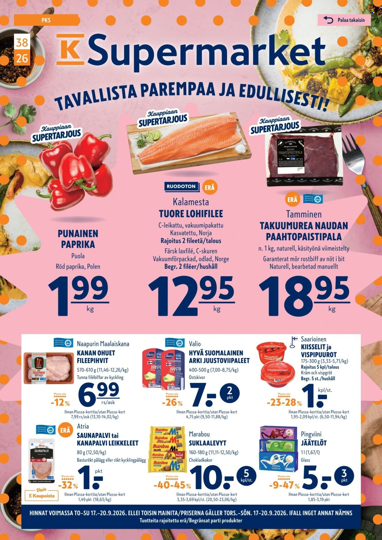 K-Supermarket tarjoukset - 17.09.2026 - 20.09.2026. Sivu 1