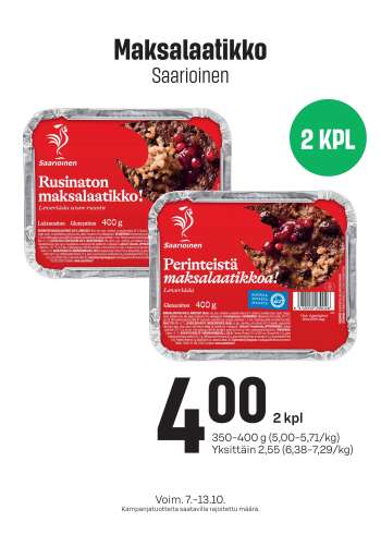 Prisma tarjoukset  - 07.10.2026 - 13.10.2026.
