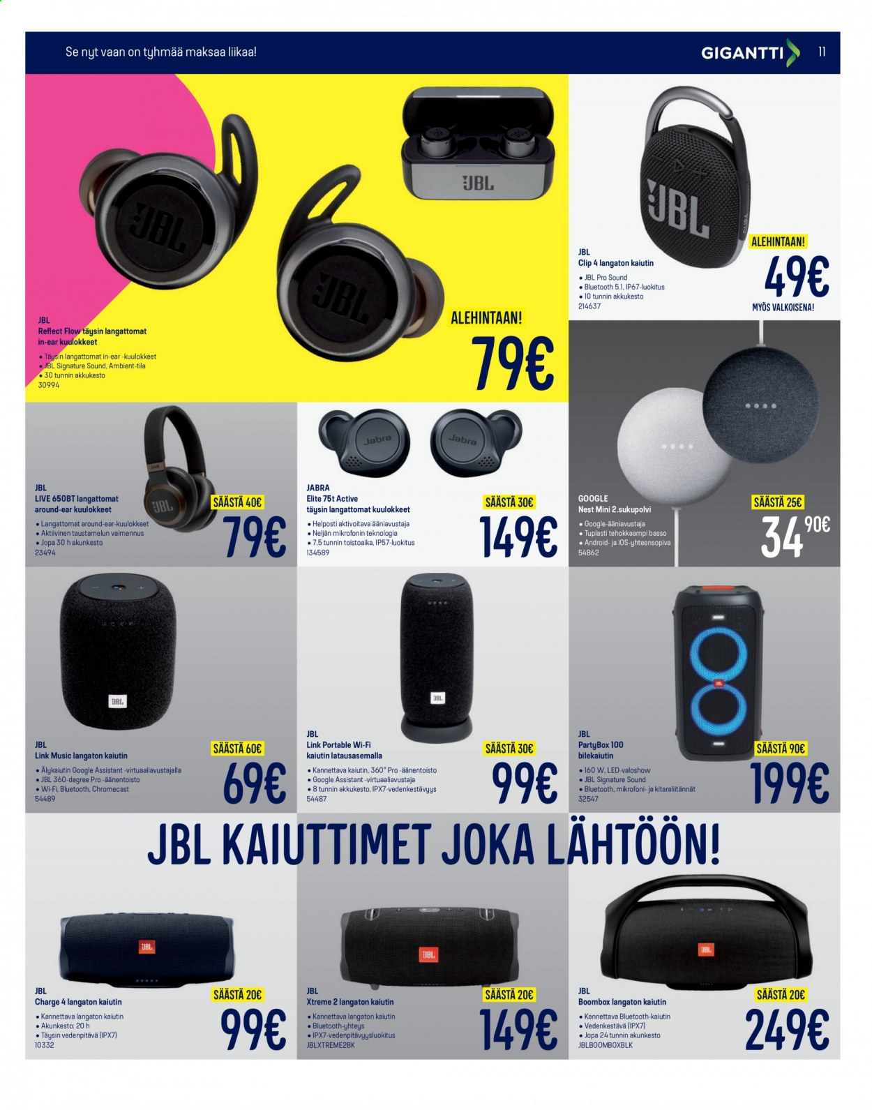 thumbnail - Gigantti tarjoukset  - 04.01.2021 - 10.01.2021 - Tarjoustuotteet - JBL, Chromecast, Jabra, kaiutin, kuulokkeet, langattomat kuulokkeet. Sivu 11.