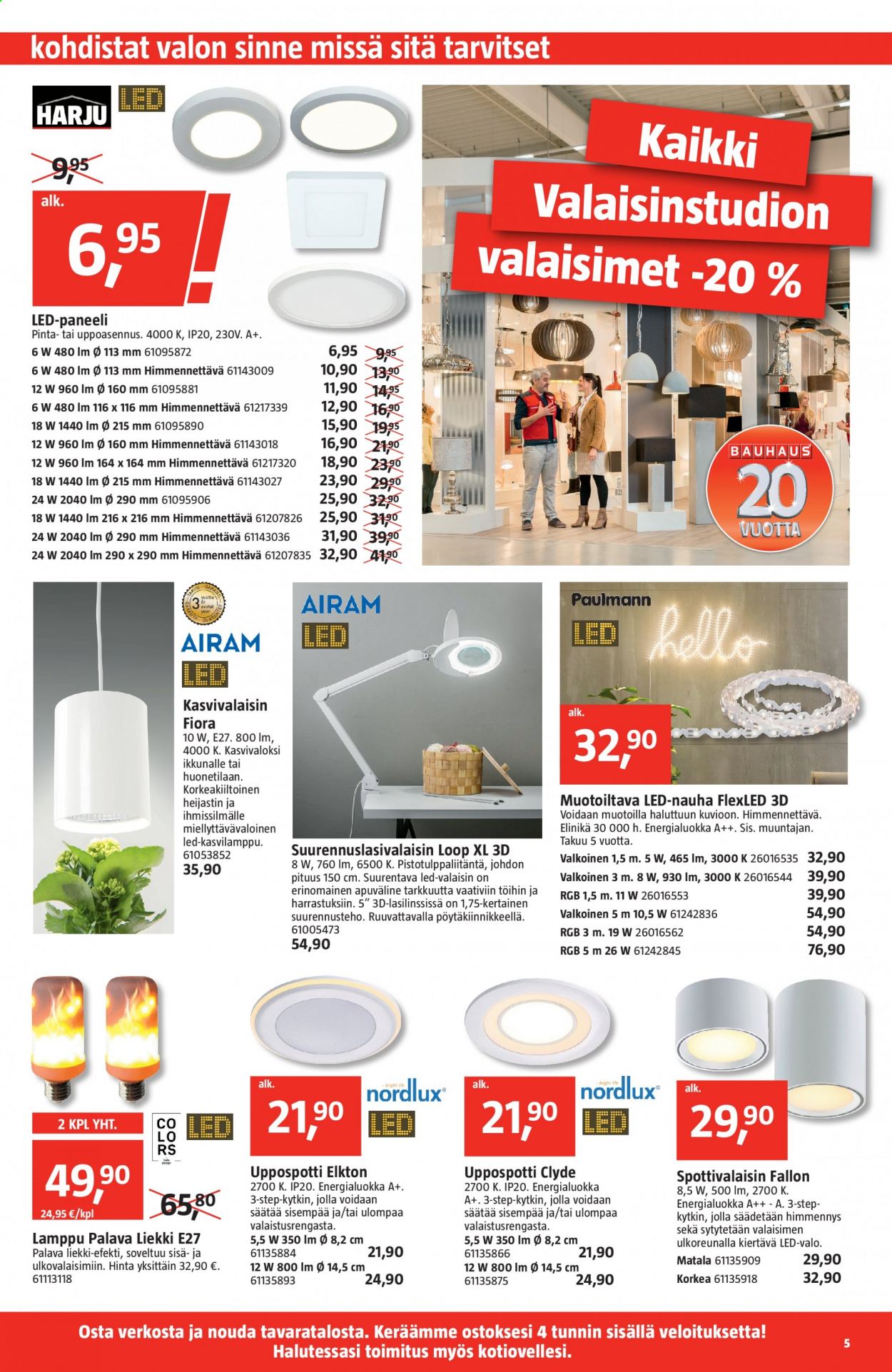 thumbnail - Bauhaus tarjoukset  - 13.01.2021 - 26.01.2021 - Tarjoustuotteet - lamppu, uppospotti, valaisin, LED-nauha, kytkin. Sivu 5.