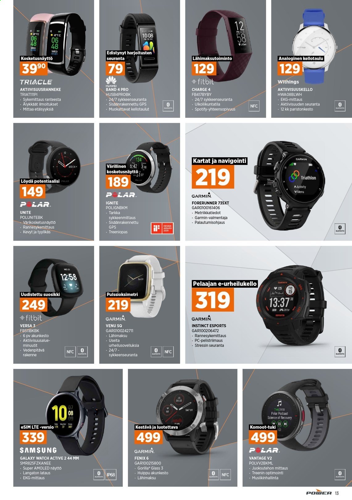 thumbnail - Power tarjoukset  - 01.02.2021 - 07.02.2021 - Tarjoustuotteet - Garmin, Samsung, aktiivisuusranneke, Fitbit, Huawei, urheilukello, Watch Active. Sivu 19.