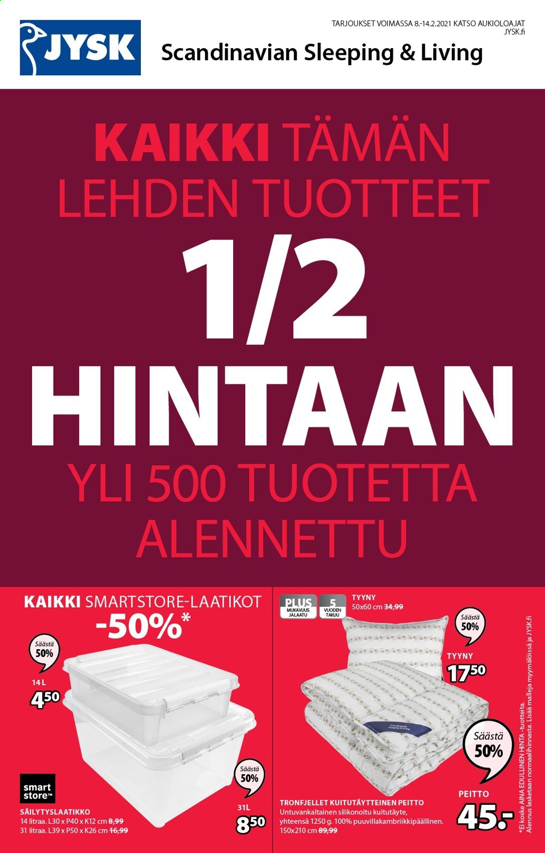 JYSK tarjoukset - 08.02.2021 - 14.02.2021. Sivu 1