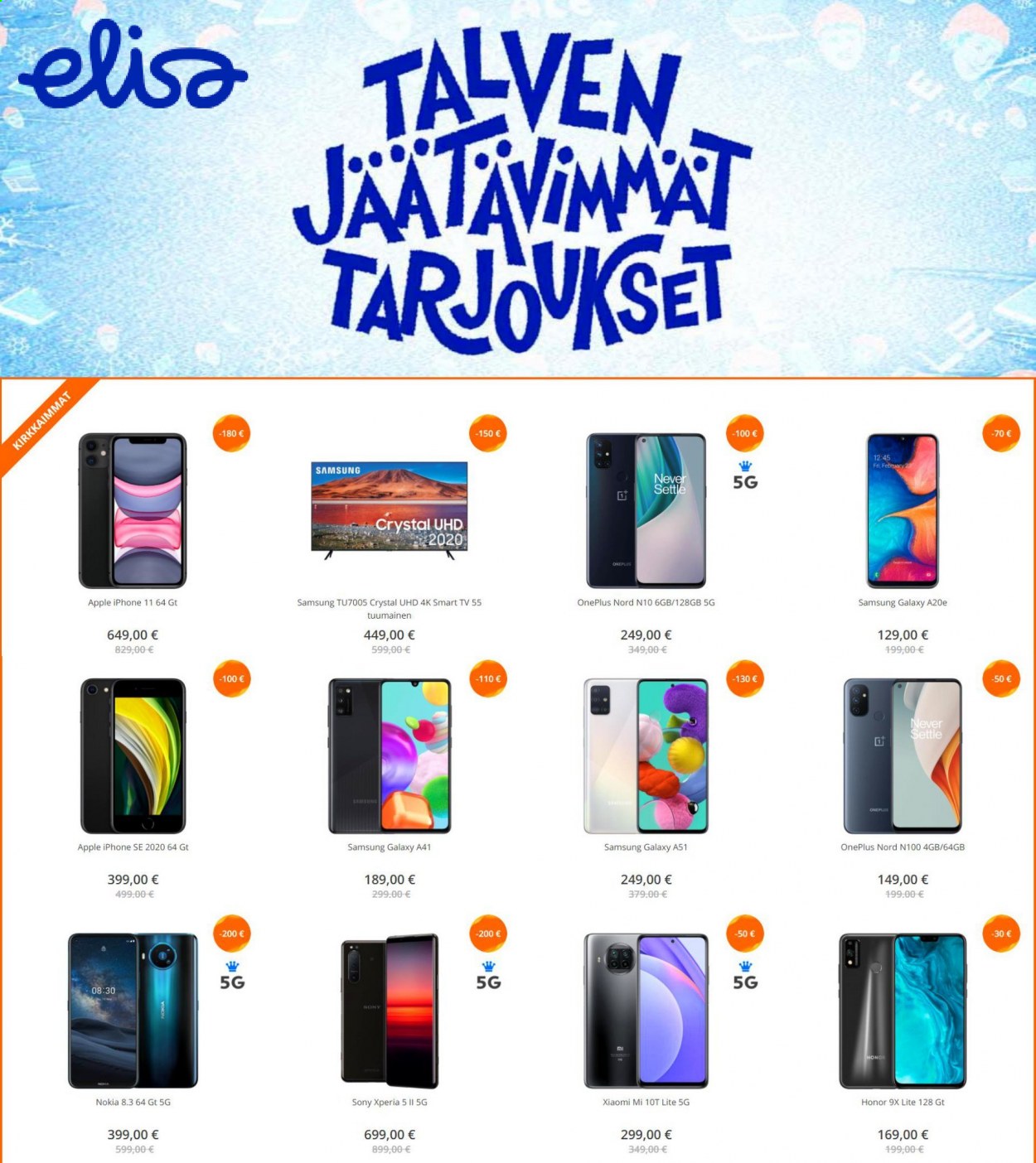 thumbnail - Elisa tarjoukset  - Tarjoustuotteet - Xiaomi, Apple, Honor, Samsung, Sony, Nokia, iPhone, Samsung Galaxy, iPhone 11, Smart TV, TV. Sivu 1.