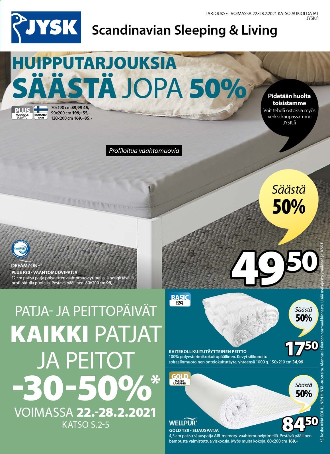 JYSK tarjoukset - 22.02.2021 - 28.02.2021. Sivu 1