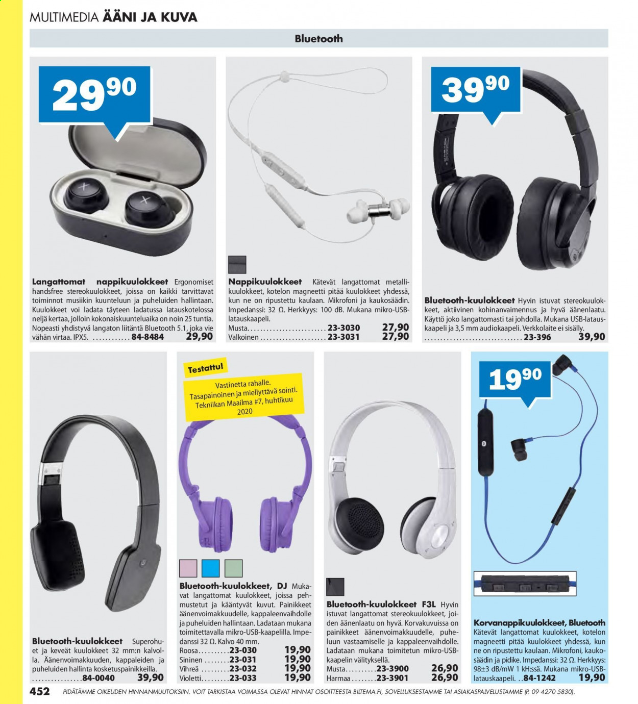 thumbnail - Biltema tarjoukset  - Tarjoustuotteet - magneetti, kuulokkeet, langattomat kuulokkeet. Sivu 452.