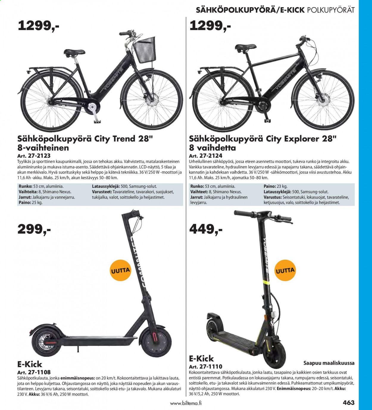 Biltema tarjoukset  - Tarjoustuotteet - akku, näyttö, polkupyörät, Samsung, shimano. Sivu 463.