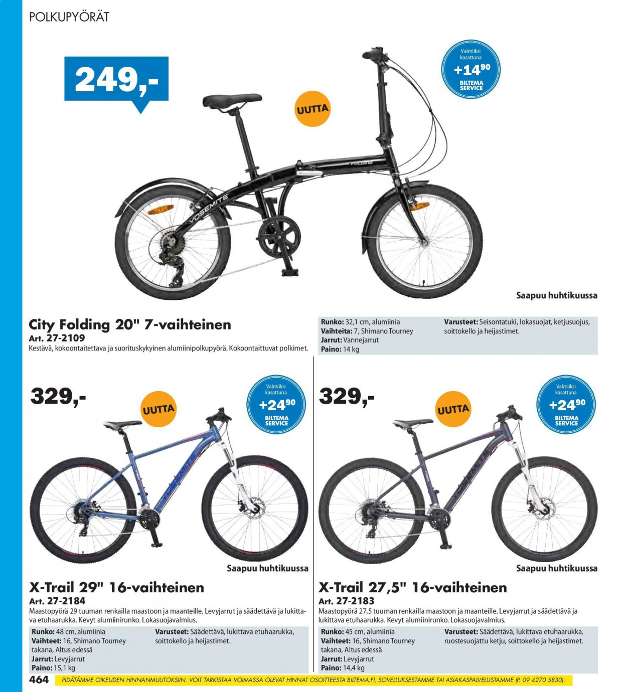 Biltema tarjoukset  - Tarjoustuotteet - maastopyörä, polkupyörät, shimano. Sivu 464.