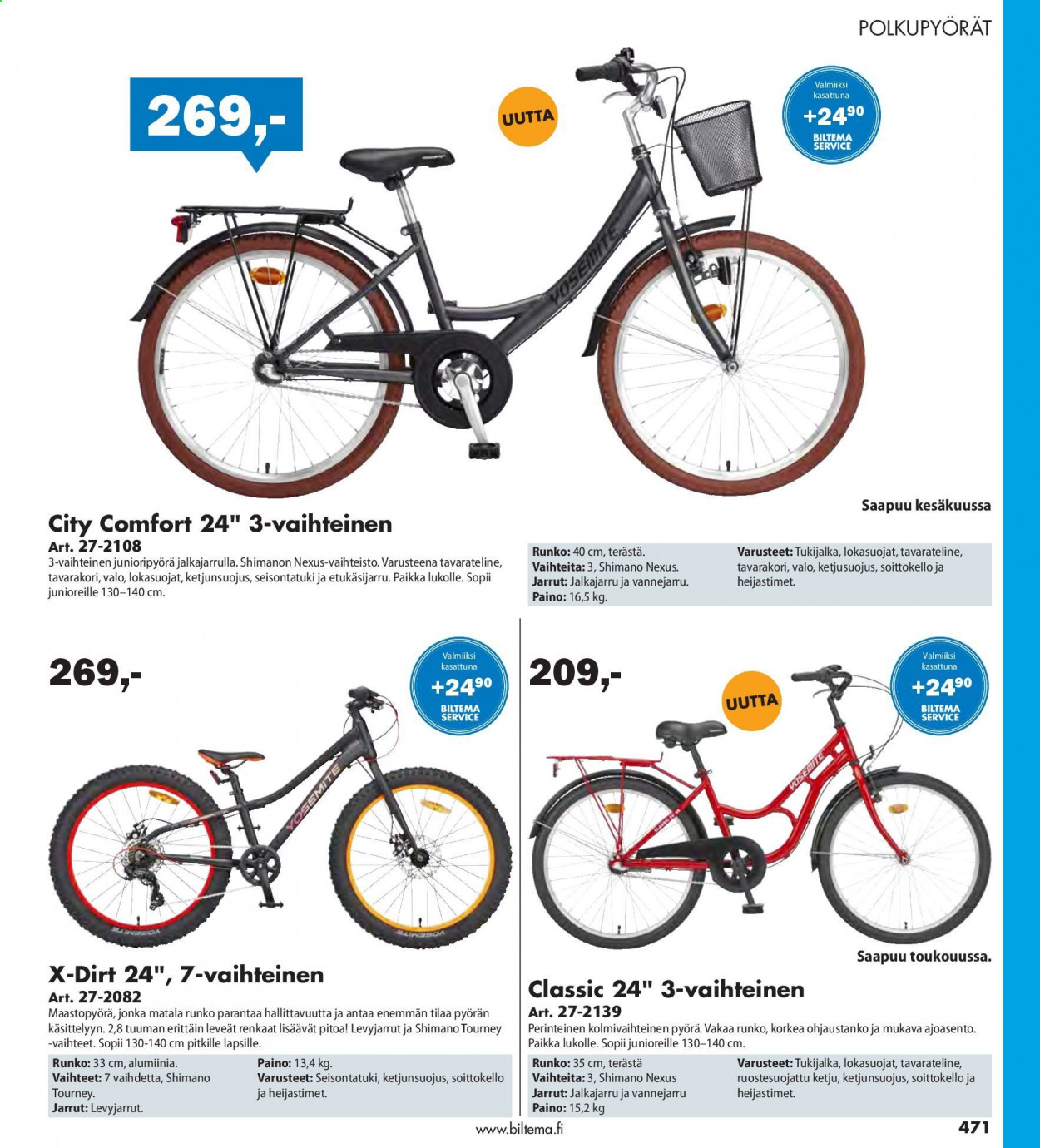 Biltema tarjoukset  - Tarjoustuotteet - comfort, korkea, maastopyörä, matala, polkupyörät, pyörä, renkaat, shimano. Sivu 471.