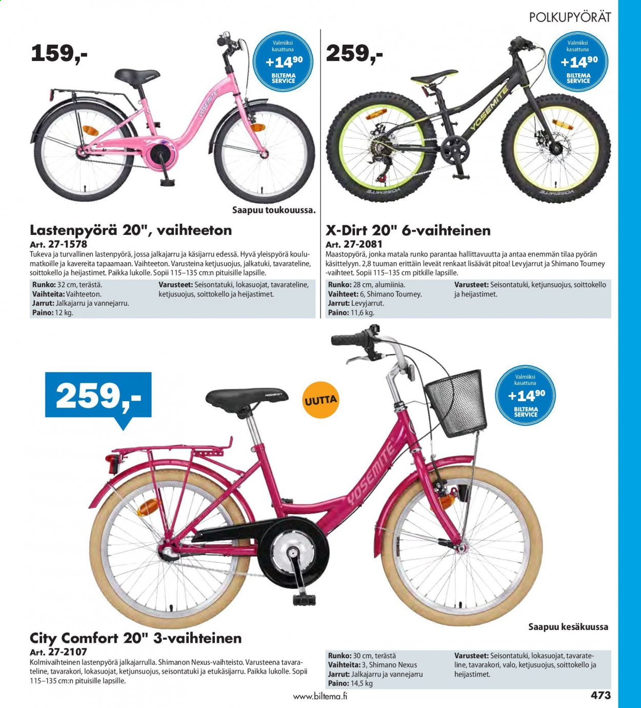 thumbnail - Biltema tarjoukset  - Tarjoustuotteet - maastopyörä, Shimano, polkupyörä, renkaat. Sivu 473.