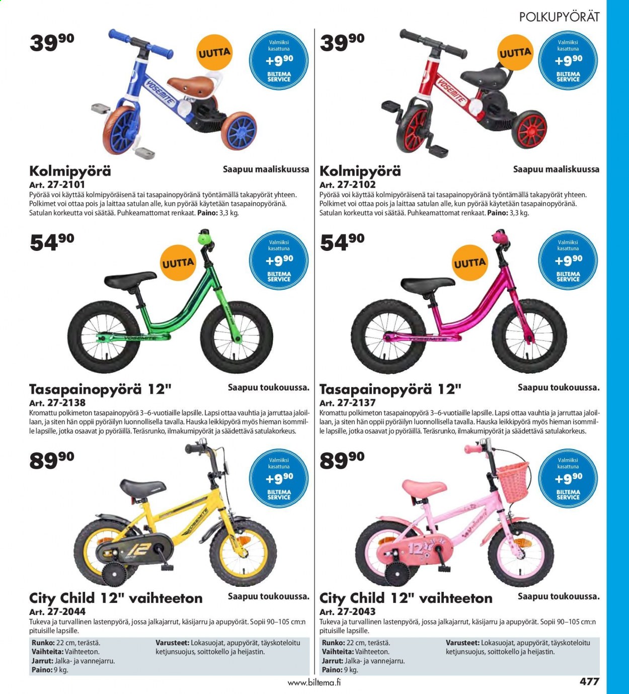 thumbnail - Biltema tarjoukset  - Tarjoustuotteet - polkupyörä, kolmipyörä, renkaat. Sivu 477.