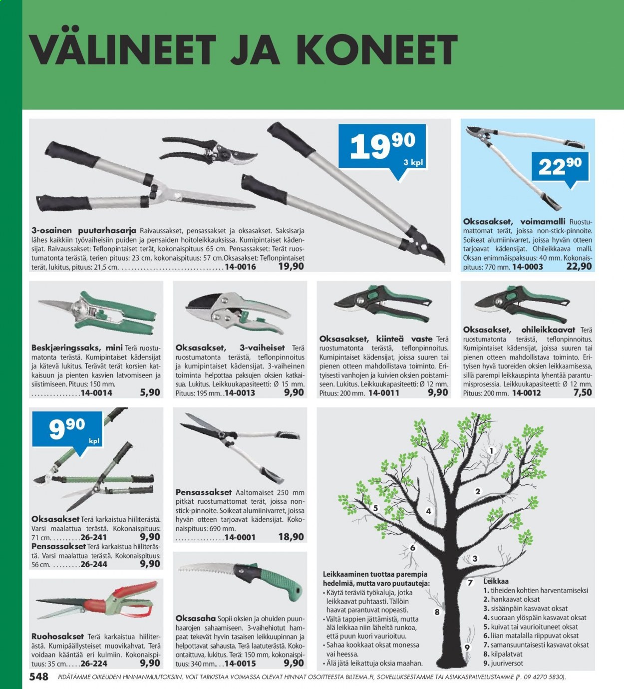 thumbnail - Biltema tarjoukset  - Tarjoustuotteet - puun, oksasakset, pensassakset. Sivu 548.