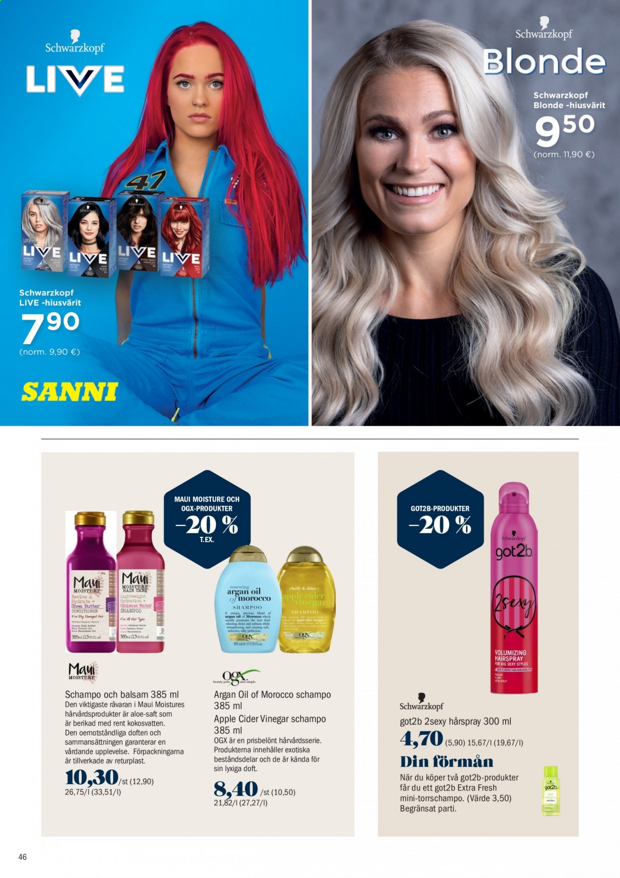 thumbnail - Sokos tarjoukset  - 01.03.2021 - 28.03.2021 - Tarjoustuotteet - OGX, shampoo, Schwarzkopf. Sivu 46.