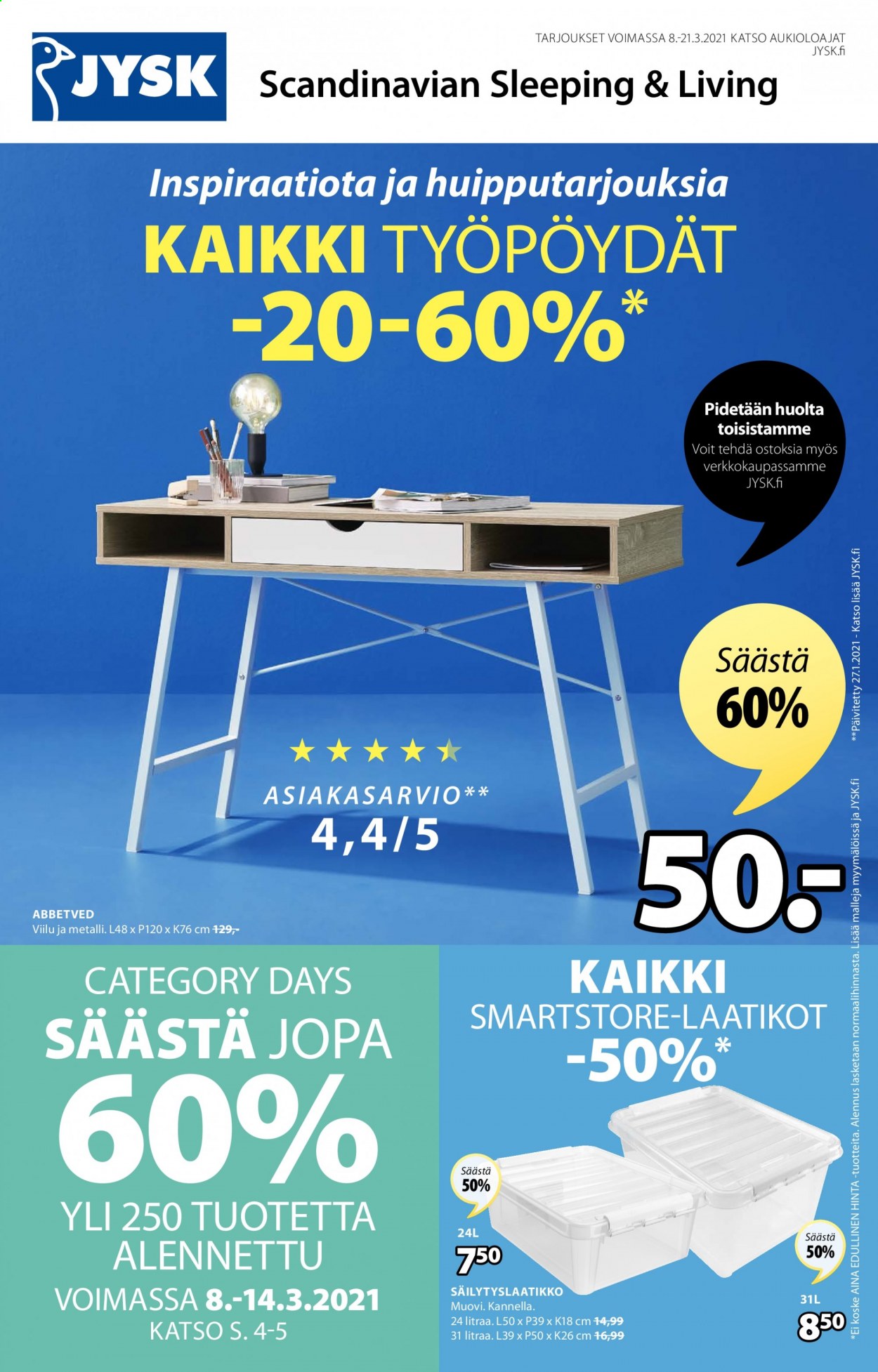 JYSK tarjoukset - 08.03.2021 - 21.03.2021. Sivu 1