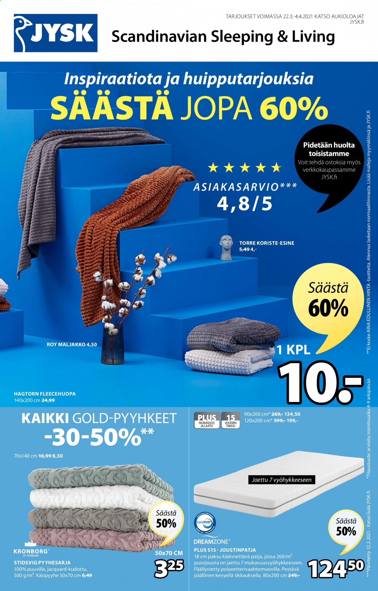 JYSK tarjoukset - 22.03.2021 - 04.04.2021. Sivu 1