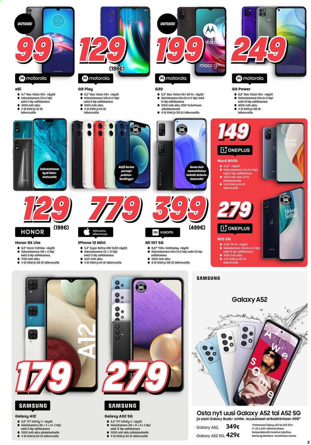 thumbnail - Veikon Kone tarjoukset  - 22.03.2021 - 27.03.2021 - Tarjoustuotteet - Xiaomi, Honor, Motorola, Samsung, iPhone, Retina, iPhone 12, kuulokkeet. Sivu 5.