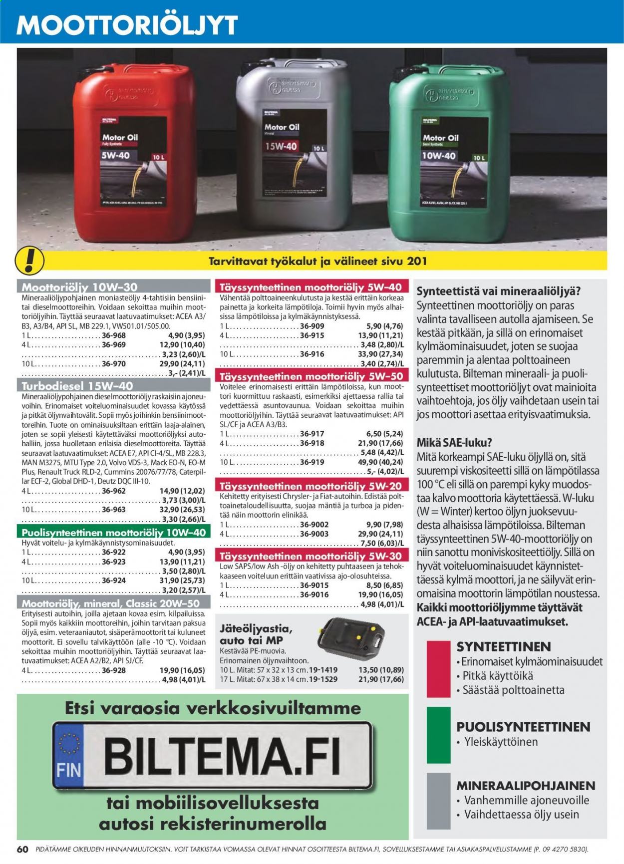 thumbnail - Biltema tarjoukset  - Tarjoustuotteet - öljy. Sivu 60.
